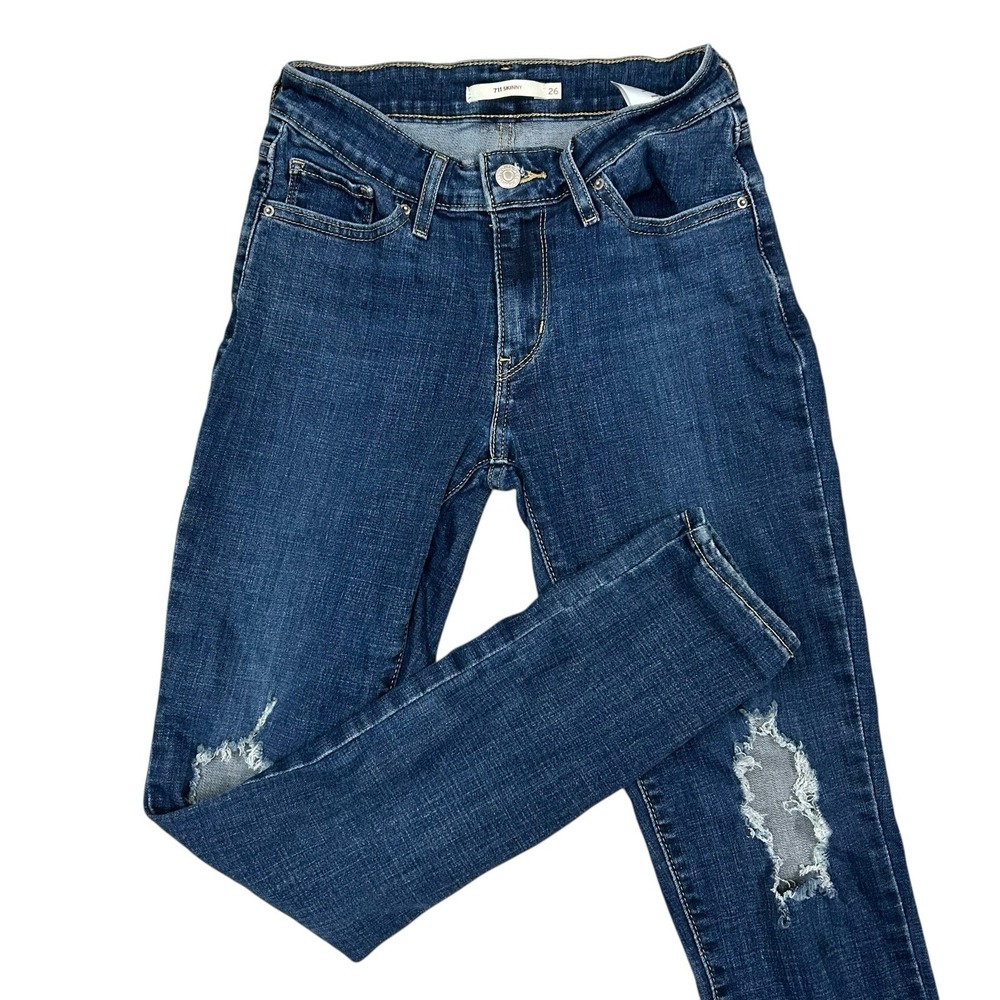 Levis 711 Skinny Jeans Womens 26 Blue Denim 28"‎ Inseam Stretch Waist